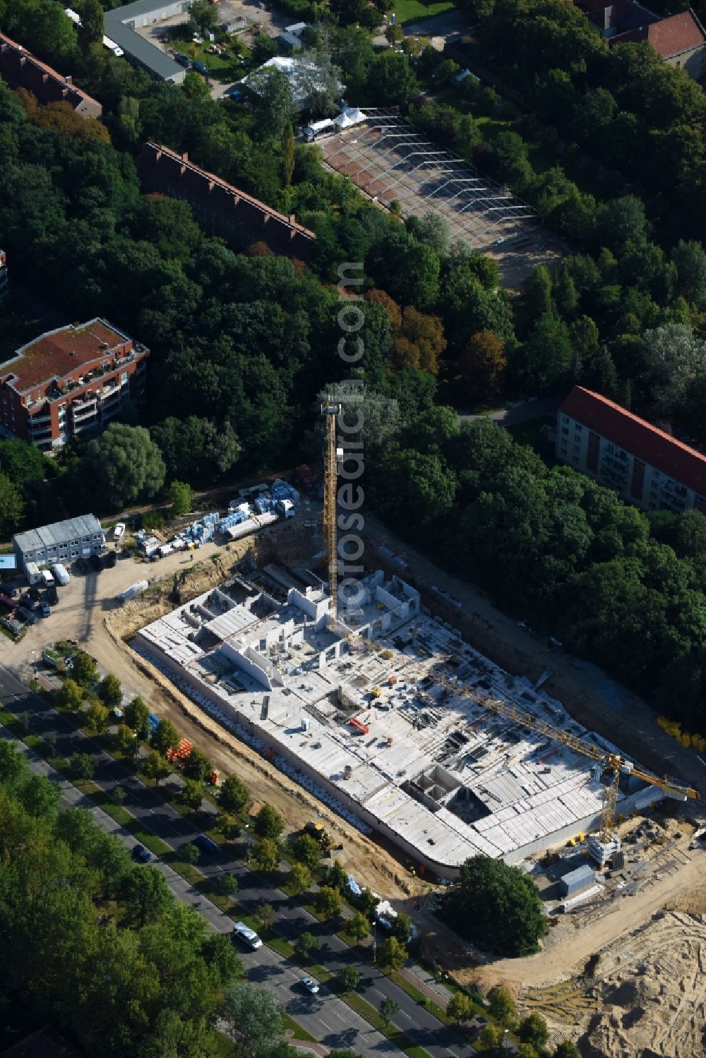 Aerial photograph Berlin - Construction site of the new buildings of the retirement home - retirement Blumberger Damm corner Altentreptower Strasse in the district Marzahn-Hellersdorf in Berlin, Germany