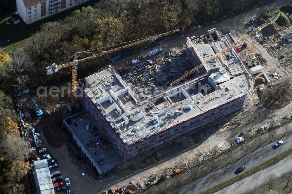 Berlin from the bird's eye view: Construction site of the new buildings of the retirement home - retirement Blumberger Damm corner Altentreptower Strasse in the district Marzahn-Hellersdorf in Berlin, Germany