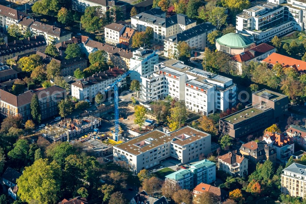 Freiburg im Breisgau from the bird's eye view: Construction site of the new buildings of the retirement home - retirement carolushaus in Freiburg im Breisgau in the state Baden-Wurttemberg, Germany