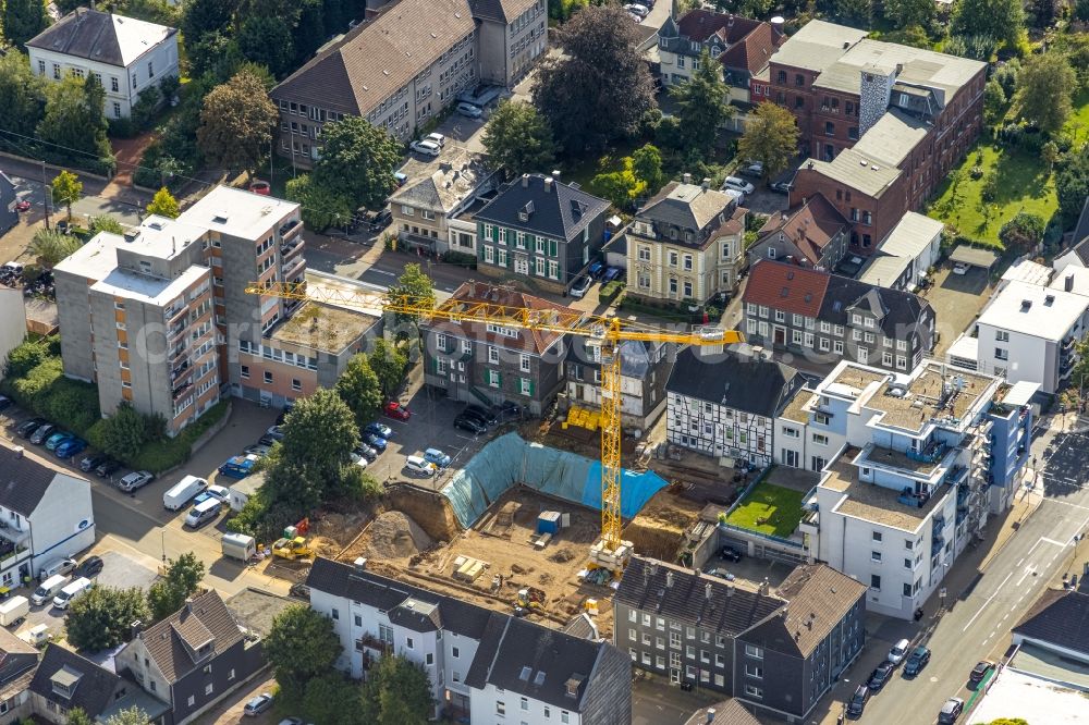 Schwelm from the bird's eye view: Construction site of the new buildings of the retirement home - retirement of the Dorotheen-Hof on Weststrasse in Schwelm in the state North Rhine-Westphalia, Germany