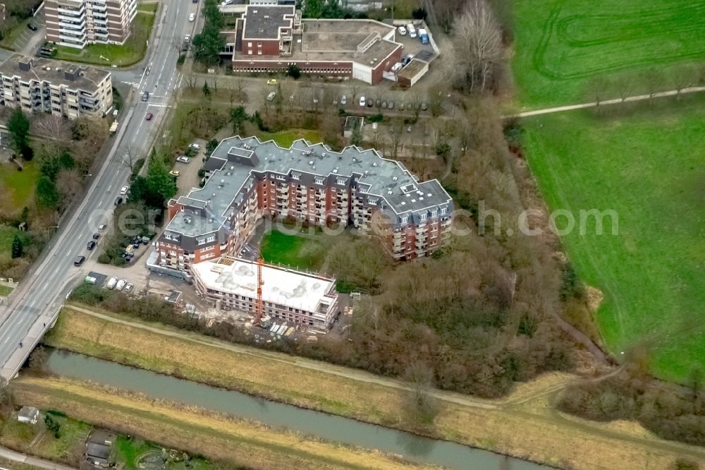 Aerial photograph Hamm - Construction site of the new buildings of the retirement home - retirement DRK Senioren-Stift Mark GmbH on Marker Allee in the district Hamm-Osten in Hamm in the state North Rhine-Westphalia, Germany