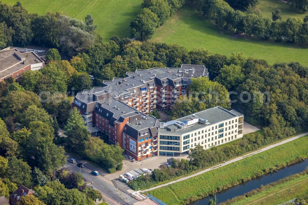 Aerial photograph Hamm - Construction site of the new buildings of the retirement home - retirement DRK Senioren-Stift Mark GmbH on Marker Allee in the district Hamm-Osten in Hamm in the state North Rhine-Westphalia, Germany