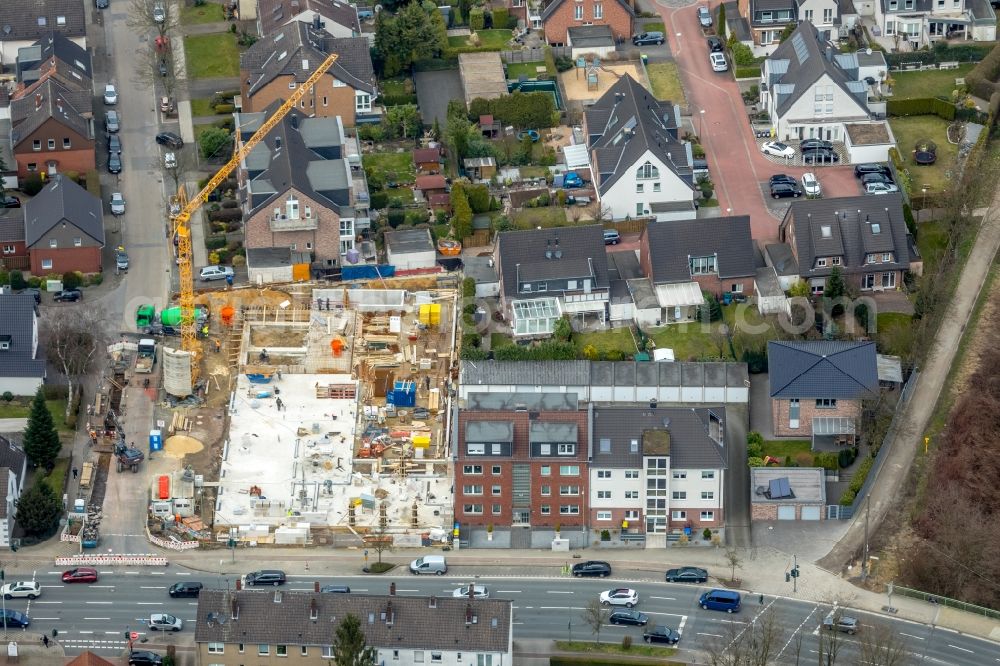 Aerial image Bottrop - Construction site of the new buildings of the retirement home - retirement Fuhlenbrocker Haus in of Sterkraof Strasse in Bottrop in the state North Rhine-Westphalia, Germany