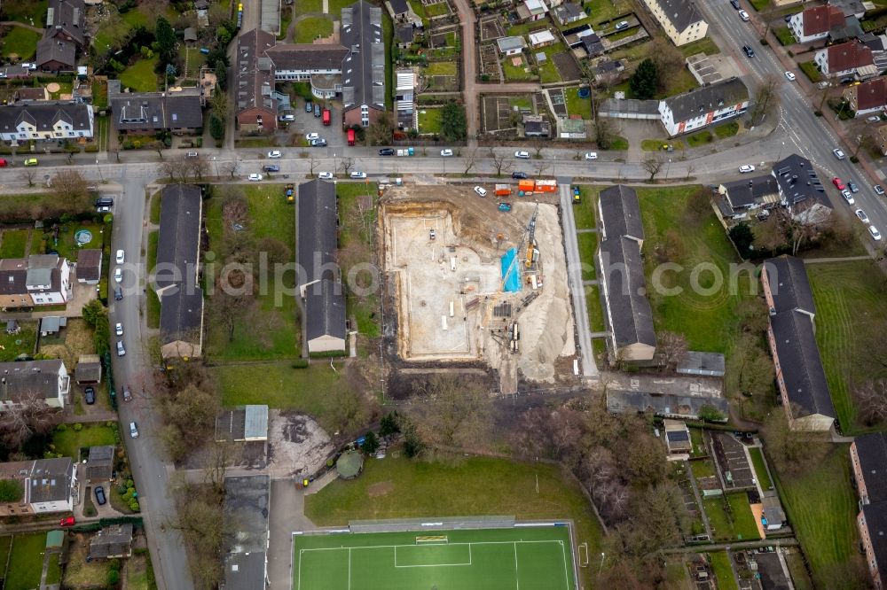 Aerial image Duisburg - Construction site of the new buildings of the retirement home - retirement of Heimstatt St. Barbara e. V. on Elisabethstrasse in Duisburg in the state North Rhine-Westphalia, Germany