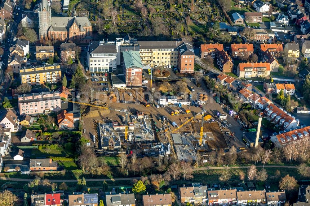 Aerial image Herne - Construction site of the new buildings of the retirement home - retirement at Marienhospital-Herne II on Widumer Strasse in Herne in the state North Rhine-Westphalia, Germany