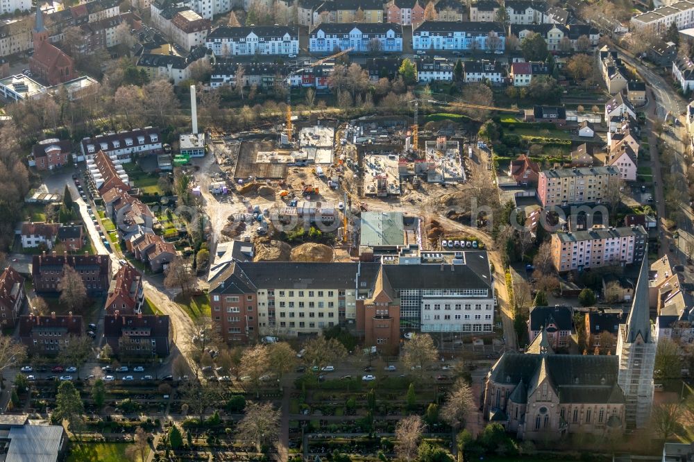 Aerial image Herne - Construction site of the new buildings of the retirement home - retirement at Marienhospital-Herne II on Widumer Strasse in Herne in the state North Rhine-Westphalia, Germany