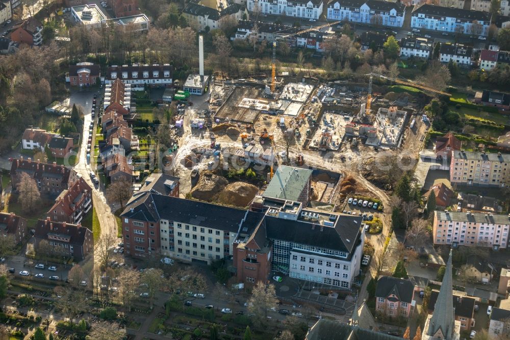 Herne from above - Construction site of the new buildings of the retirement home - retirement at Marienhospital-Herne II on Widumer Strasse in Herne in the state North Rhine-Westphalia, Germany