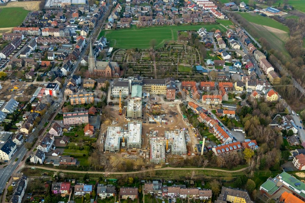 Herne from the bird's eye view: Construction site of the new buildings of the retirement home - retirement at Marienhospital-Herne II on Widumer Strasse in Herne in the state North Rhine-Westphalia, Germany