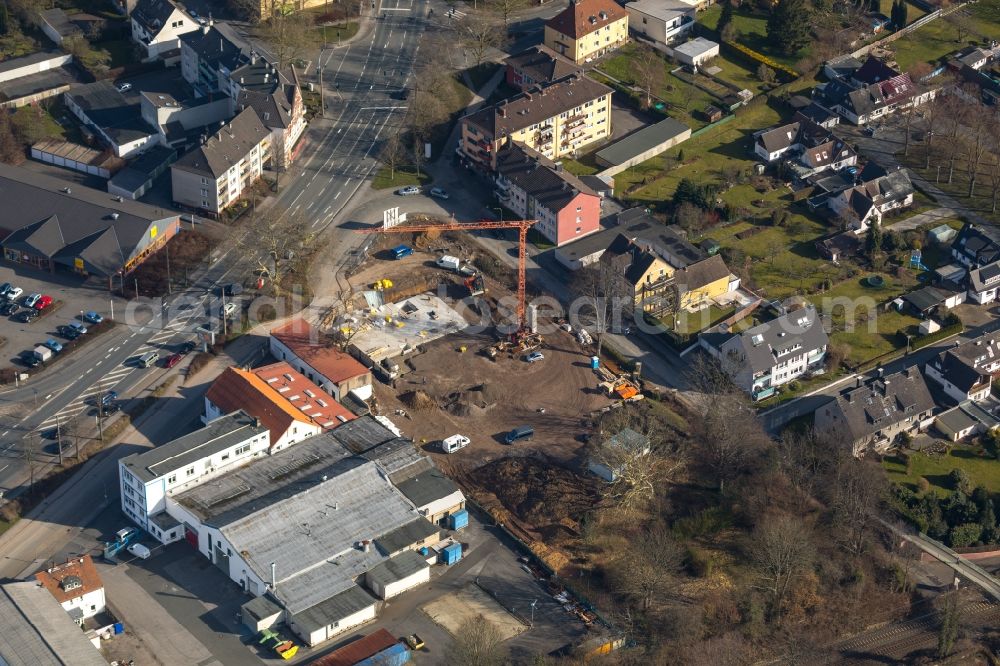 Aerial photograph Witten - Construction site of the new buildings of the retirement home - retirement of JLW Holding AG on Goethestrasse in Witten in the state North Rhine-Westphalia, Germany