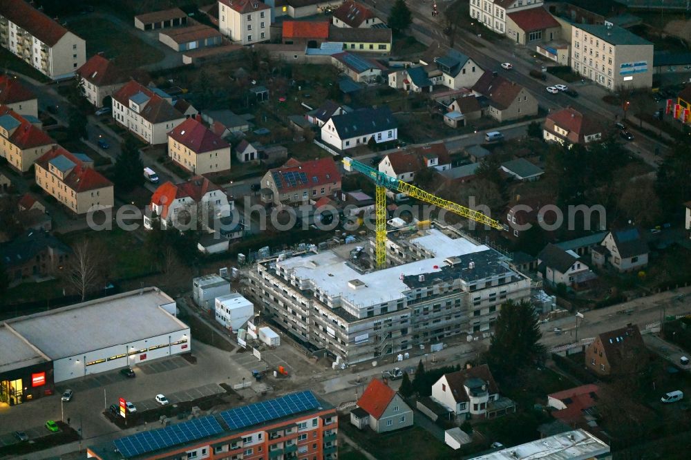 Neuruppin from above - Construction site of the new buildings of the retirement home - retirement on Artur-Becker-Strasse in Neuruppin in the state Brandenburg, Germany