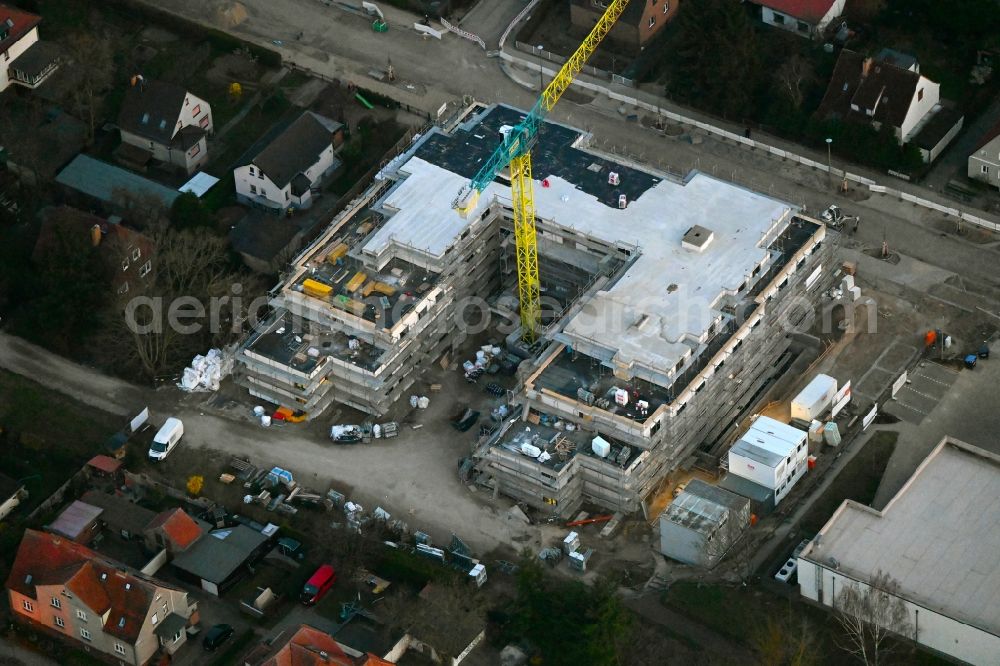 Aerial photograph Neuruppin - Construction site of the new buildings of the retirement home - retirement on Artur-Becker-Strasse in Neuruppin in the state Brandenburg, Germany