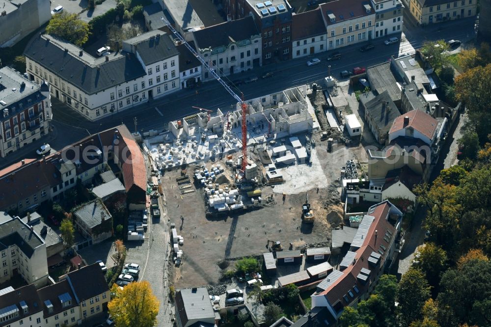 Aerial image Brandenburg an der Havel - Construction site of the new buildings of the retirement home - retirement Pflegeheim Am Plauer Turm on Plauer Strasse in Brandenburg an der Havel in the state Brandenburg, Germany