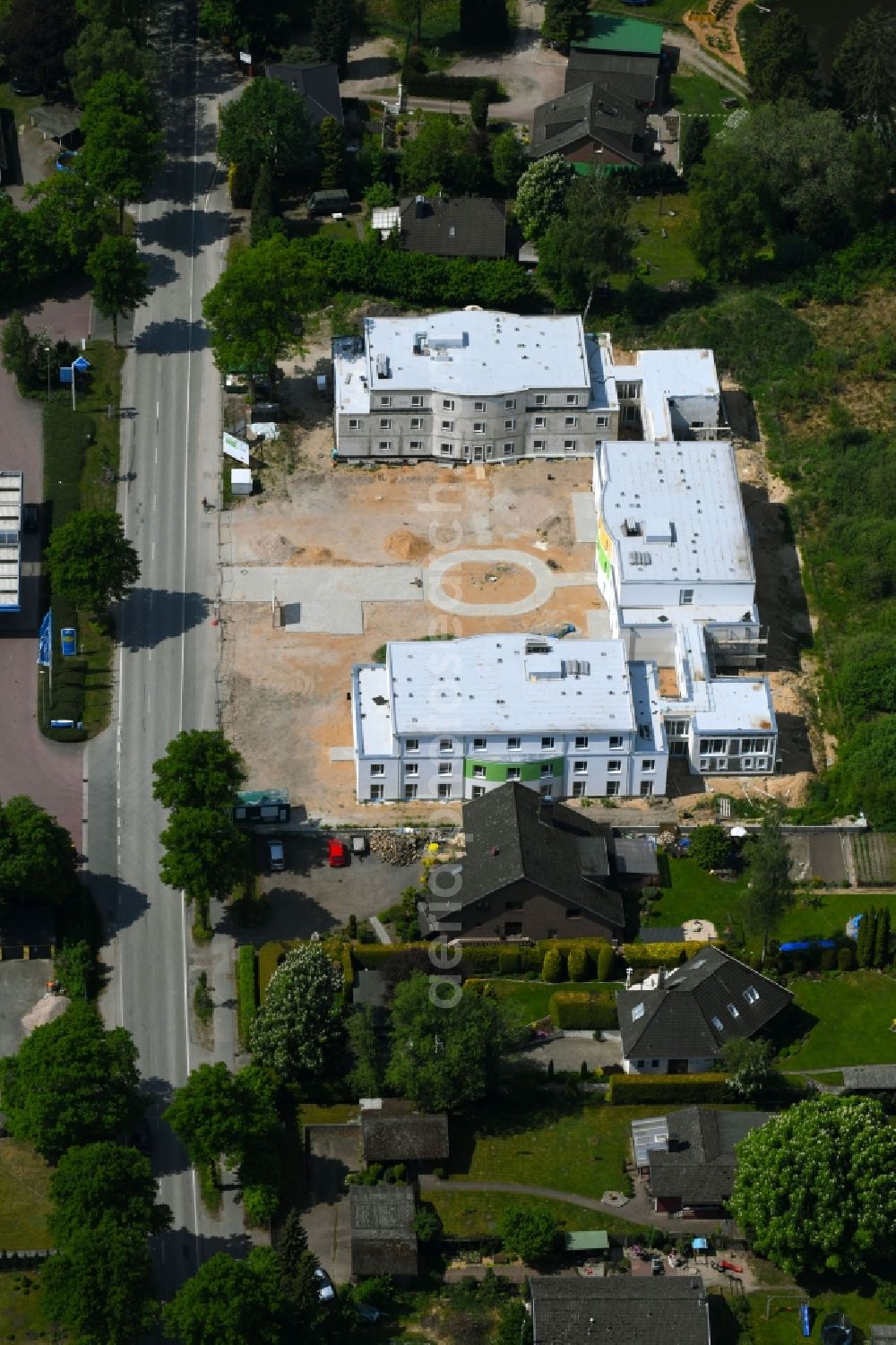 Bark from above - Construction site of the new buildings of the retirement home - retirement Seniorenlandhaus on Segeberger Forst on Bockhorner Landstrasse in Bark in the state Schleswig-Holstein, Germany