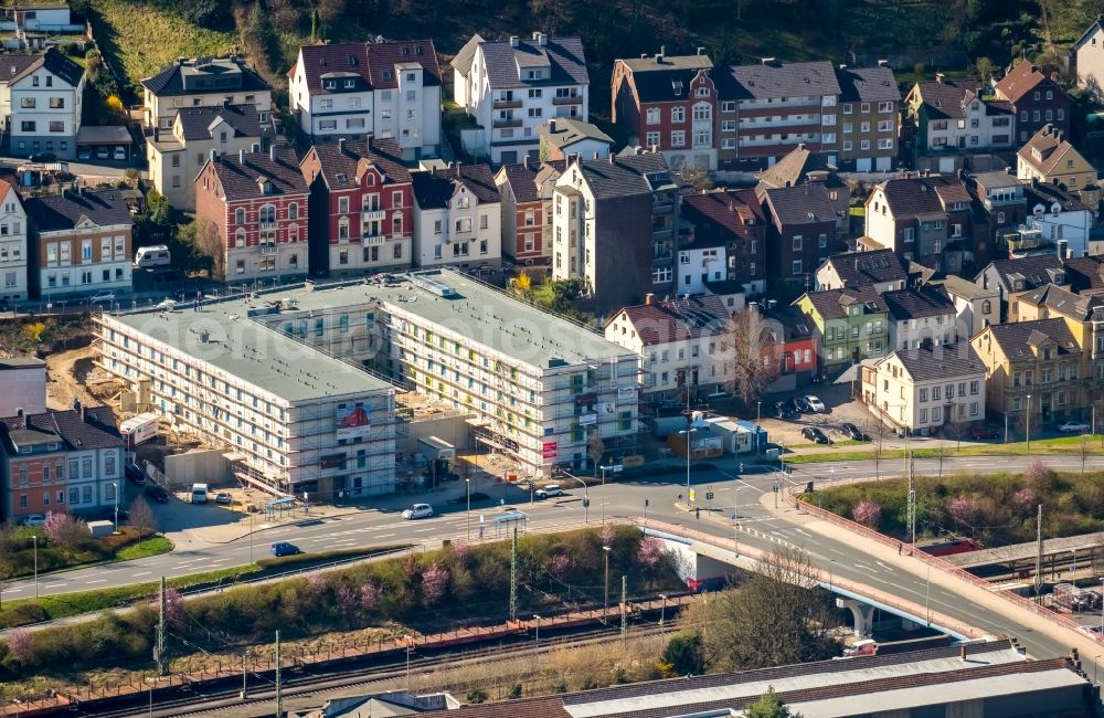 Aerial photograph Hohenlimburg - Construction site of the new buildings of the retirement home - retirement a??Wohlbehagen unter dem Schlossberga?? of FFB-Projektentwicklung GmbH und Beteiligung der Ambrock GmbH in Hohenlimburg in the state North Rhine-Westphalia