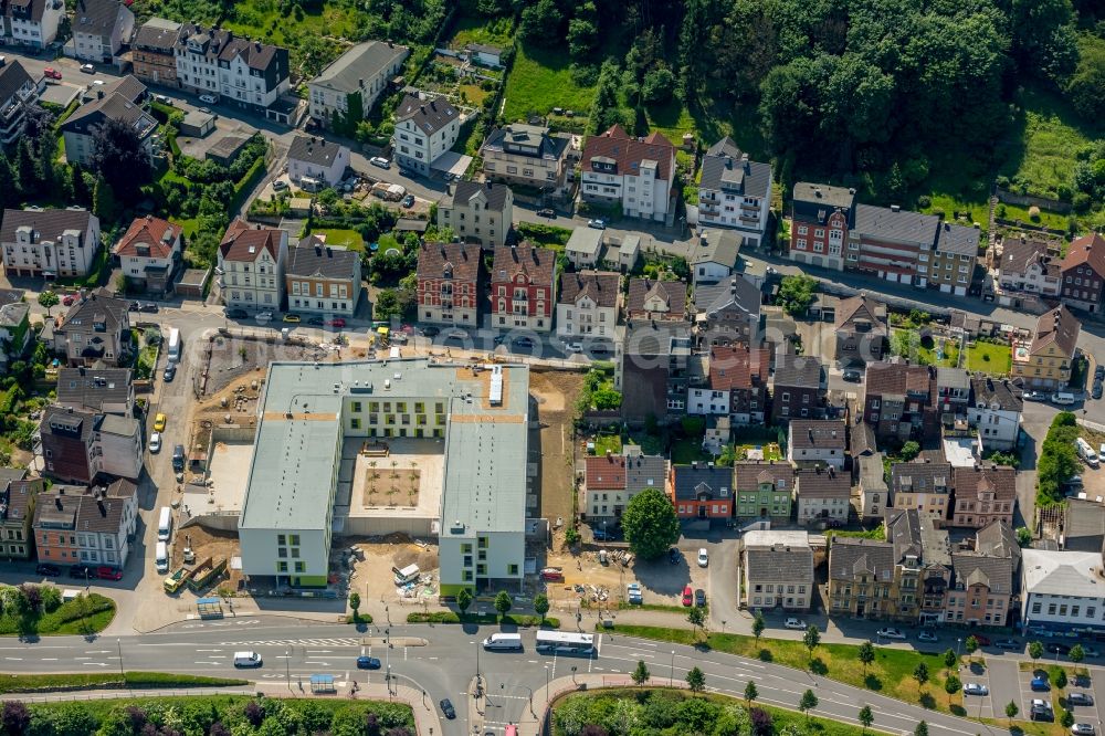 Aerial image Hohenlimburg - Construction site of the new buildings of the retirement home - retirement a??Wohlbehagen unter dem Schlossberga?? of FFB-Projektentwicklung GmbH und Beteiligung der Ambrock GmbH in Hohenlimburg in the state North Rhine-Westphalia