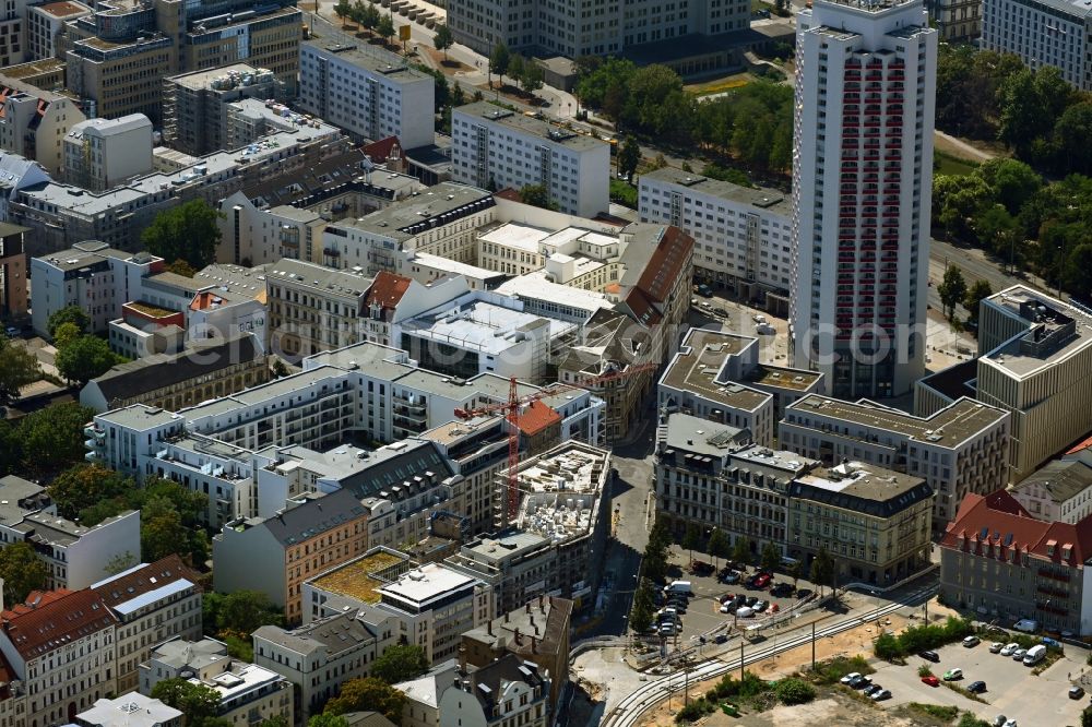 Leipzig from above - Construction site new building of a multi-family residential building on Schuetzenstrasse - Chopinstrasse - Buettnerstrasse in the district Zentrum-Ost in Leipzig in the state Saxony, Germany