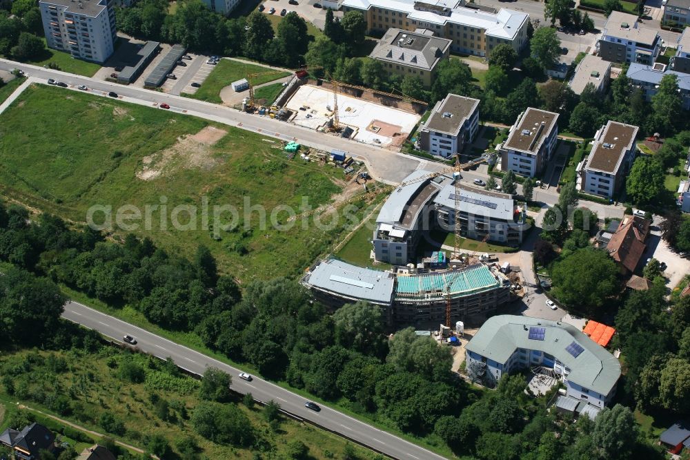 Aerial image Schopfheim - Construction site of the new buildings Wohnen am Eisweiher next to the retirement home - retirement House Columban in Schopfheim in the state Baden-Wurttemberg, Germany