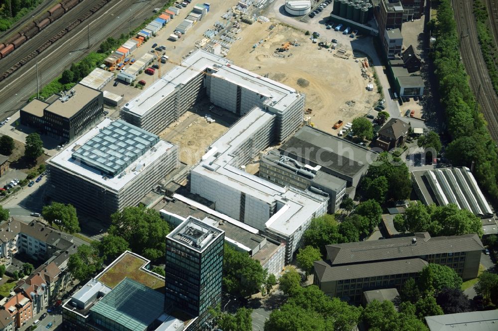 Bochum from the bird's eye view: Construction of the new building of the Justice Center Bochum in the state North Rhine-Westphalia