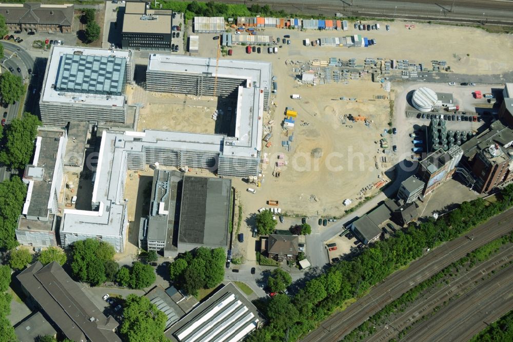 Bochum from the bird's eye view: Construction of the new building of the Justice Center Bochum in the state North Rhine-Westphalia