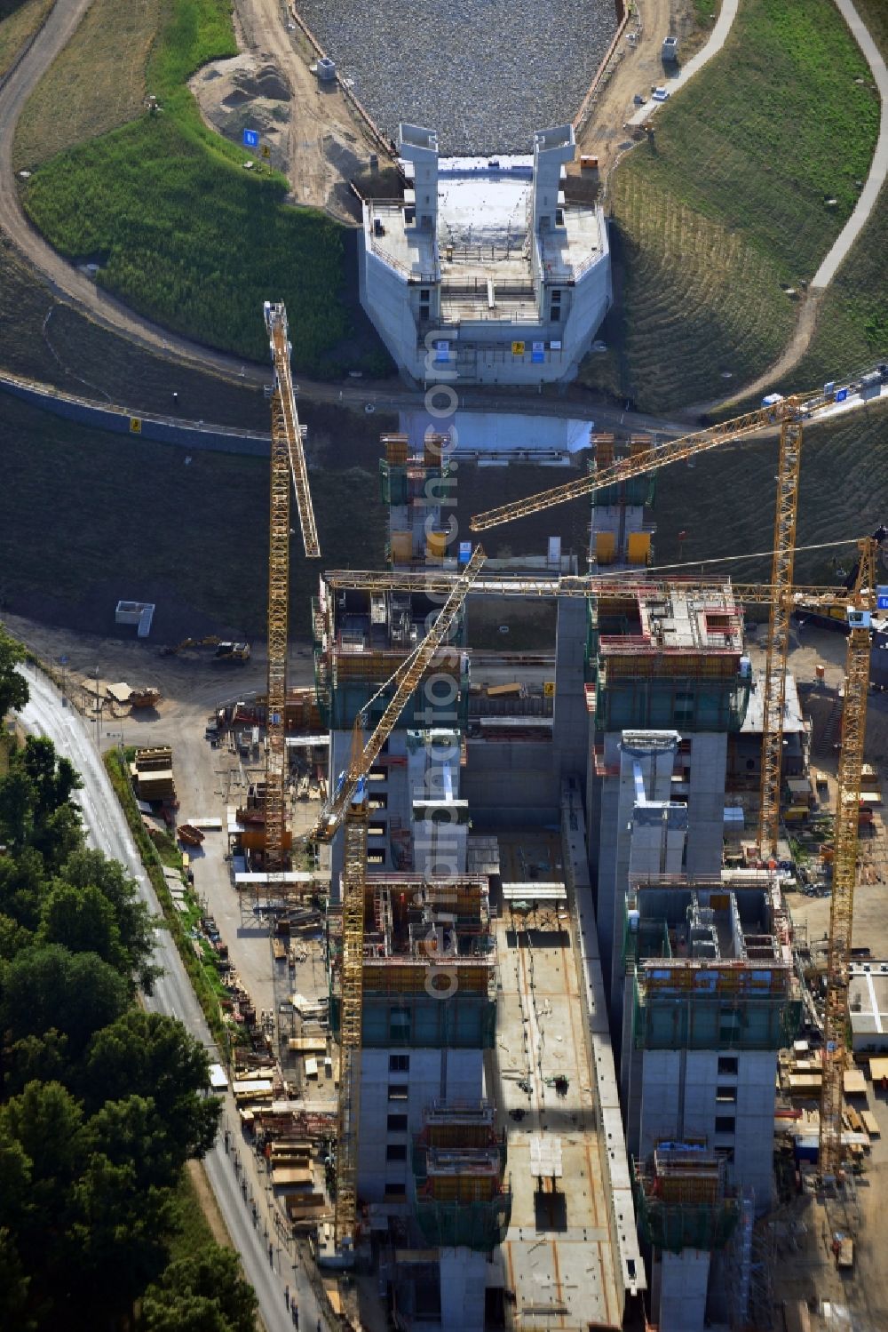 Niederfinow from above - The new building of the boat lift Niederfinow