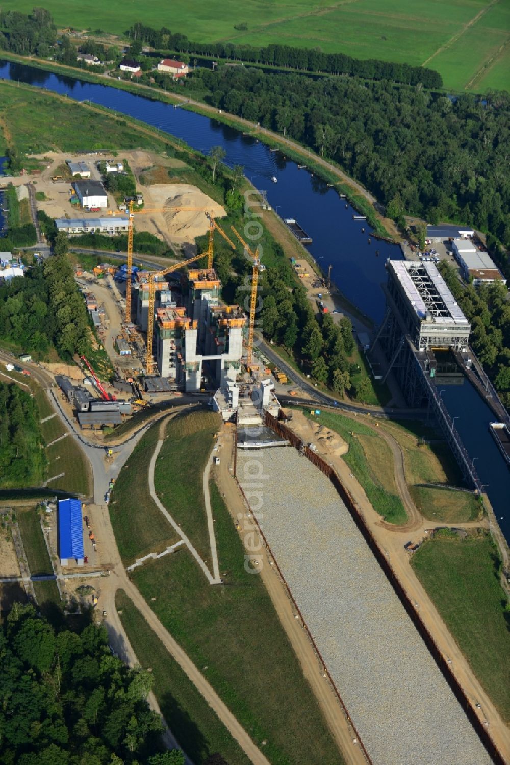 Niederfinow from above - The new building of the boat lift Niederfinow