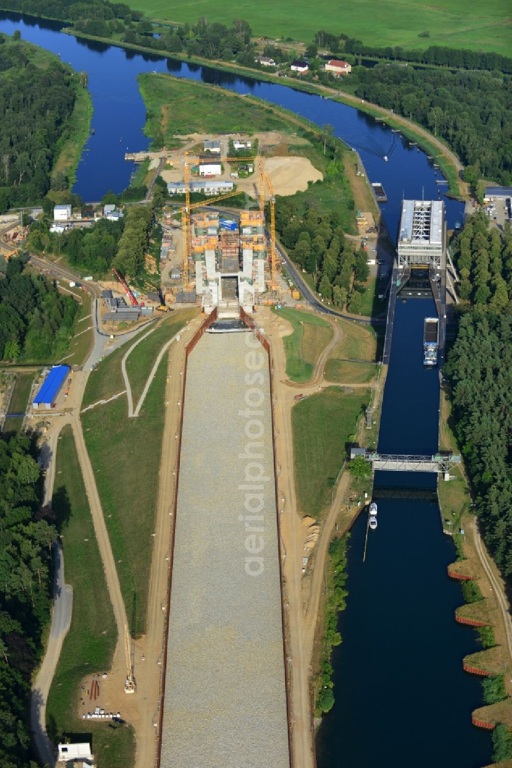 Aerial image Niederfinow - The new building of the boat lift Niederfinow