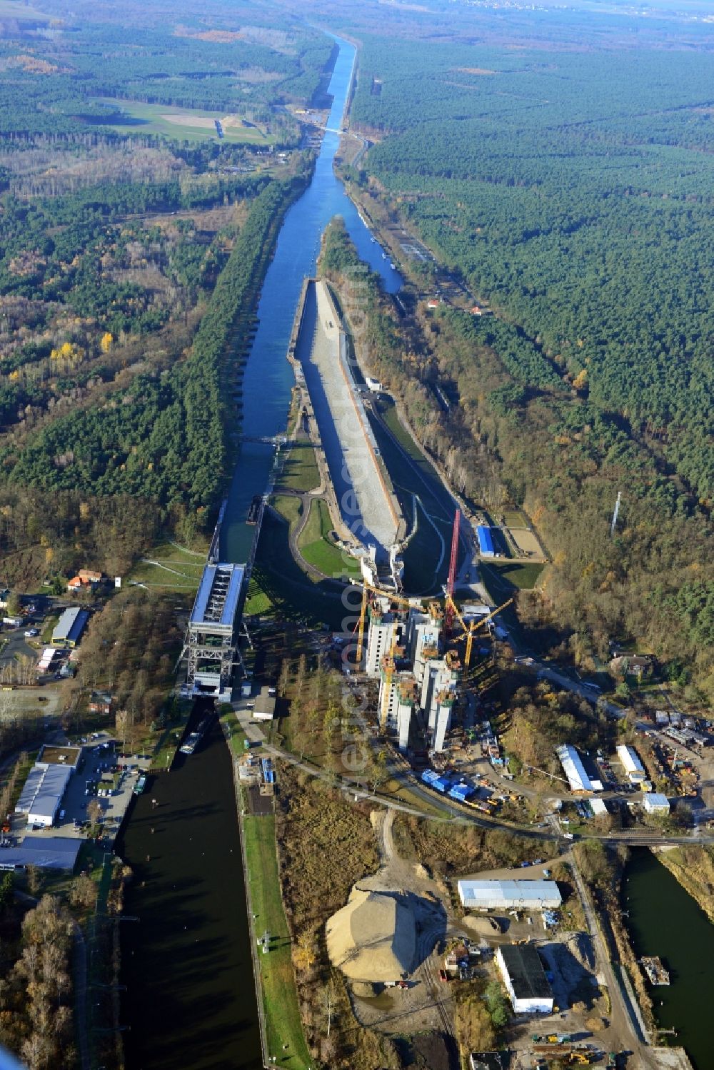 Aerial image Niederfinow - The new building of the boat lift Niederfinow