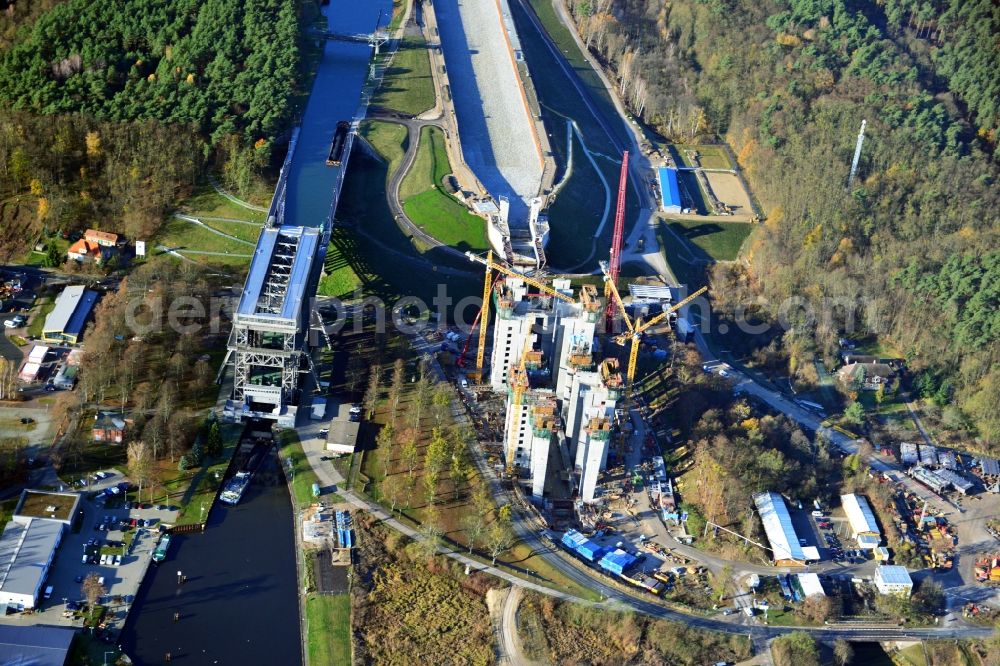 Aerial photograph Niederfinow - The new building of the boat lift Niederfinow