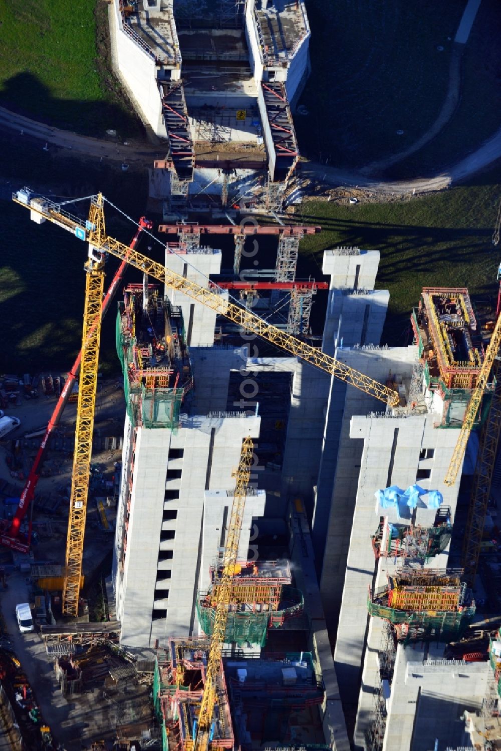 Niederfinow from above - The new building of the boat lift Niederfinow