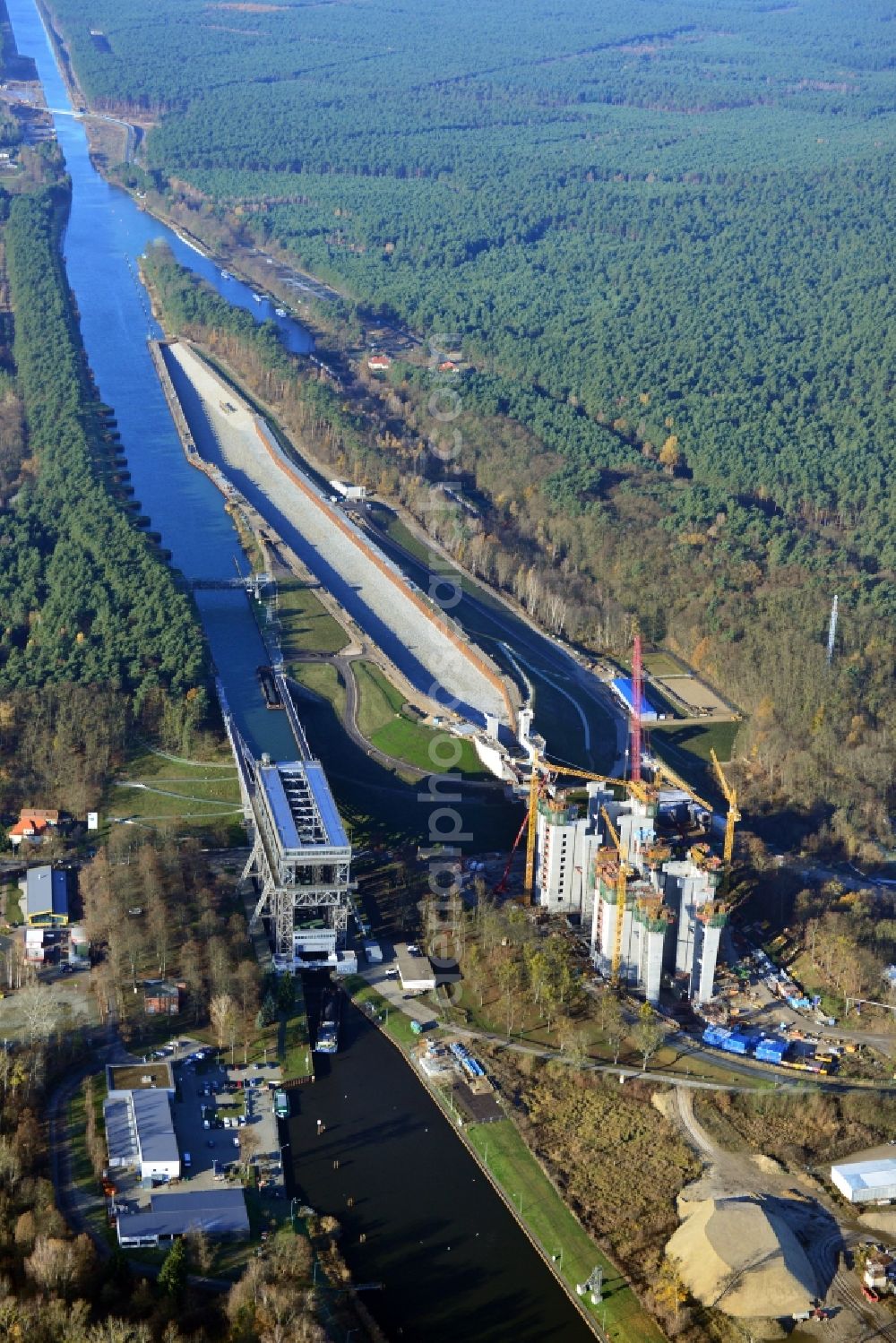 Aerial image Niederfinow - The new building of the boat lift Niederfinow