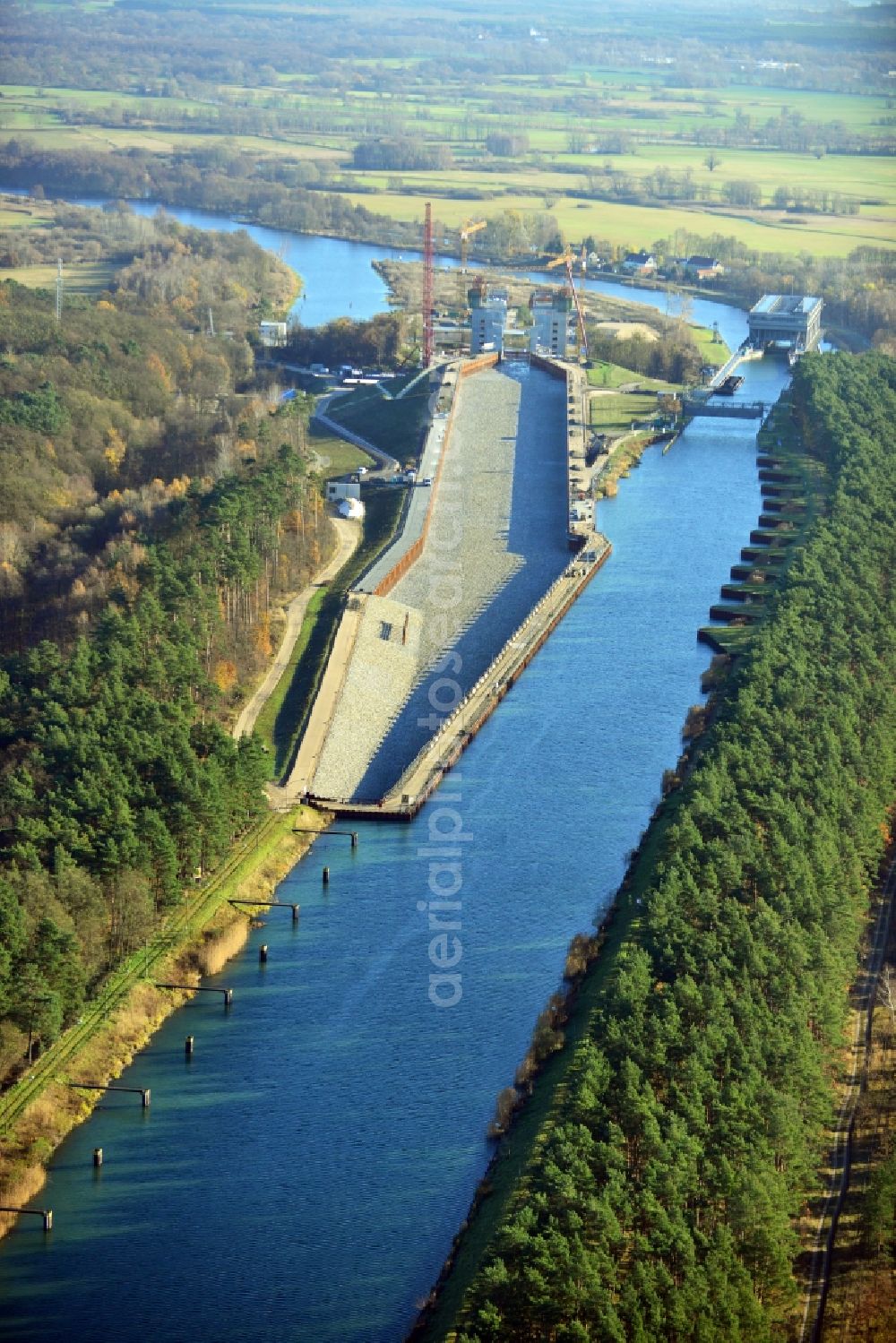 Niederfinow from above - The new building of the boat lift Niederfinow