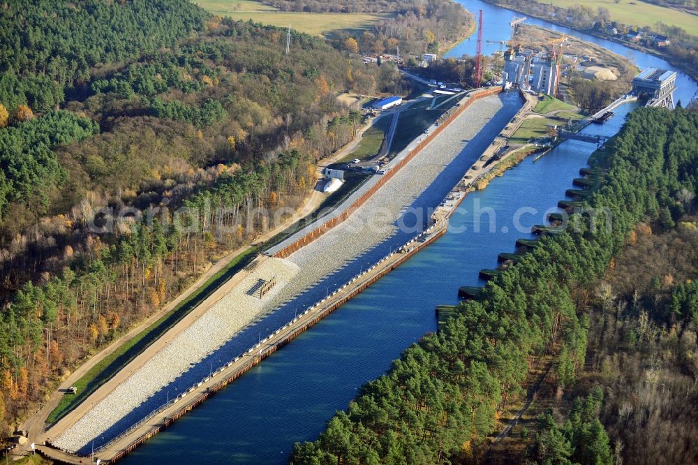 Aerial image Niederfinow - The new building of the boat lift Niederfinow