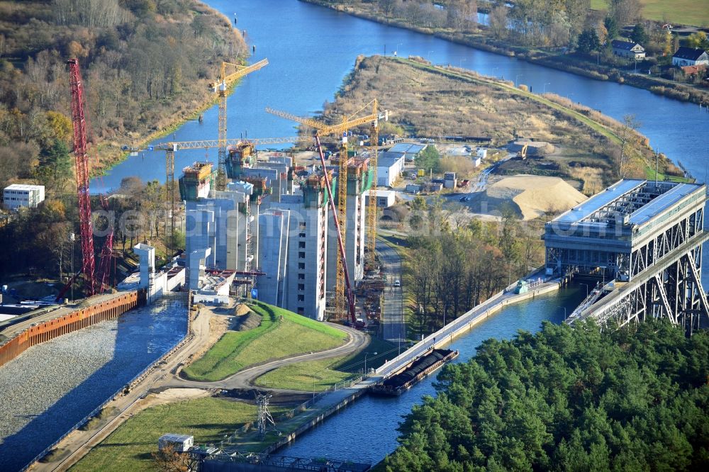 Niederfinow from above - The new building of the boat lift Niederfinow