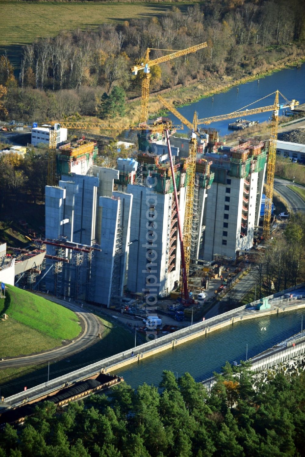 Aerial photograph Niederfinow - The new building of the boat lift Niederfinow