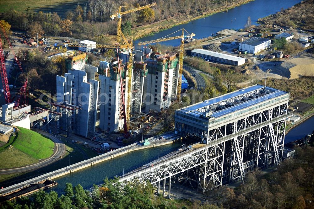 Niederfinow from above - The new building of the boat lift Niederfinow