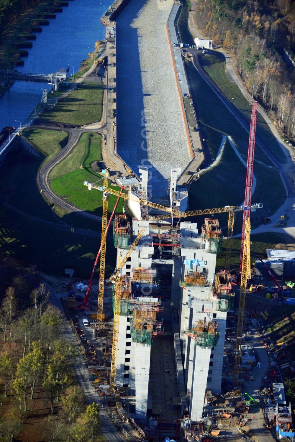 Aerial photograph Niederfinow - The new building of the boat lift Niederfinow