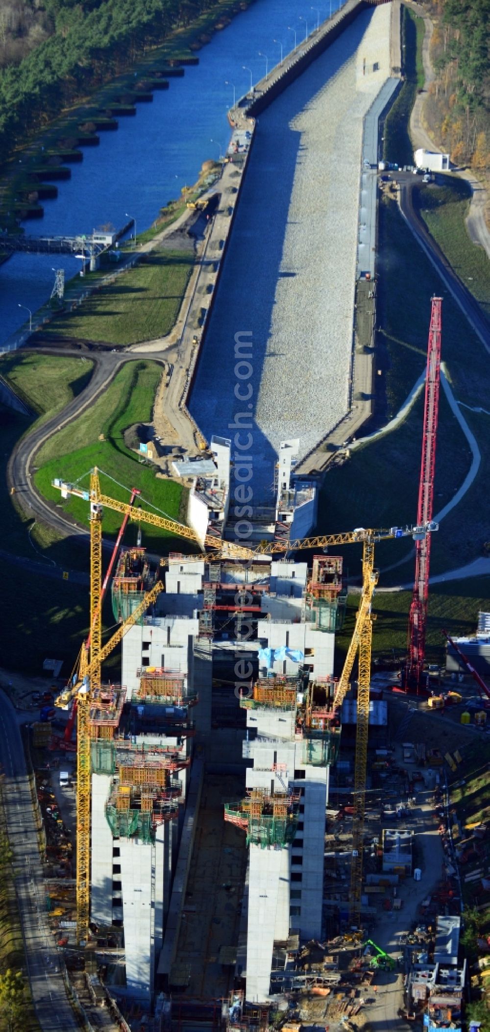 Niederfinow from above - The new building of the boat lift Niederfinow