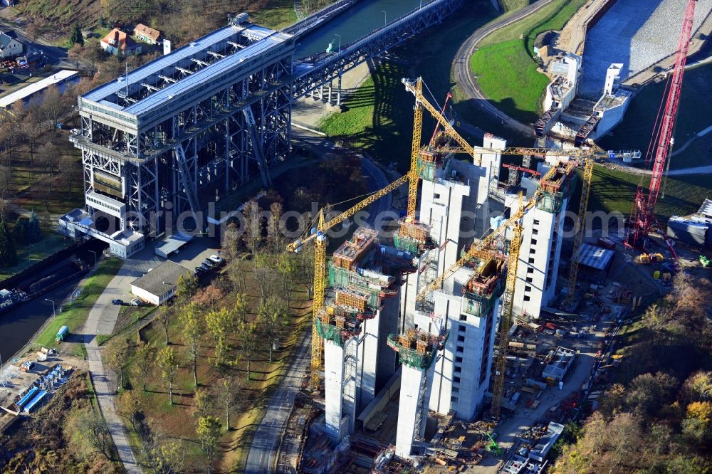 Aerial photograph Niederfinow - The new building of the boat lift Niederfinow