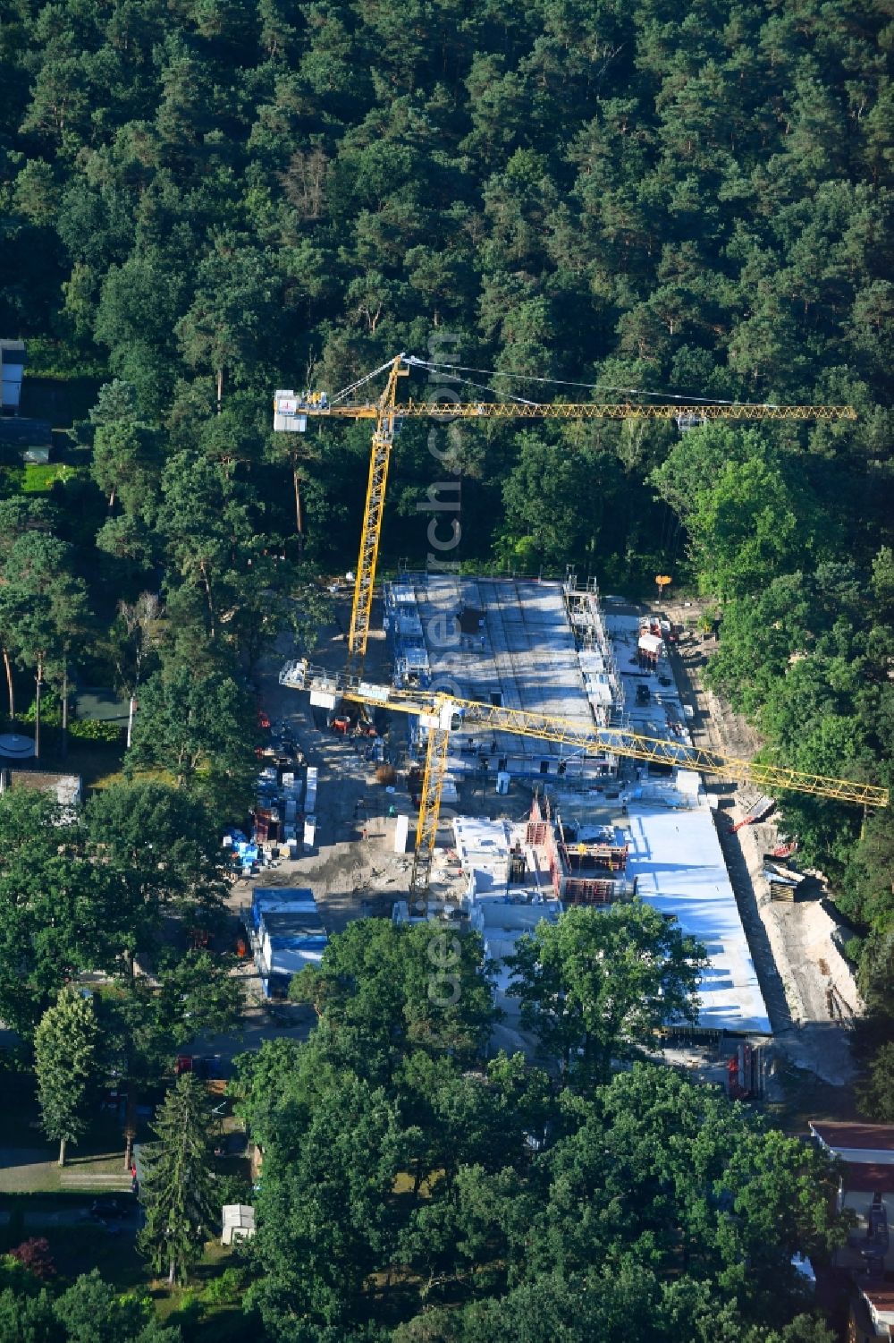 Aerial image Berlin - Construction site of a new build retirement home - Wohnheimes on Koepenicker Strasse in the district Biesdorf in Berlin, Germany