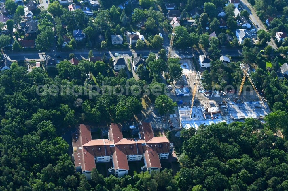 Aerial image Berlin - Construction site of a new build retirement home - Wohnheimes on Koepenicker Strasse in the district Biesdorf in Berlin, Germany