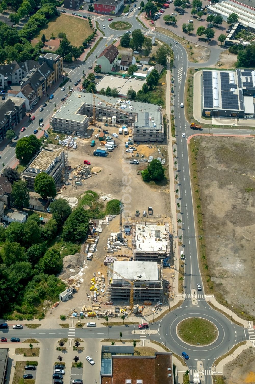 Dorsten from the bird's eye view: Construction site of a new build retirement home BELLINI-Seniorenresidenz on Halterner Strasse in the district Hervest in Dorsten in the state North Rhine-Westphalia