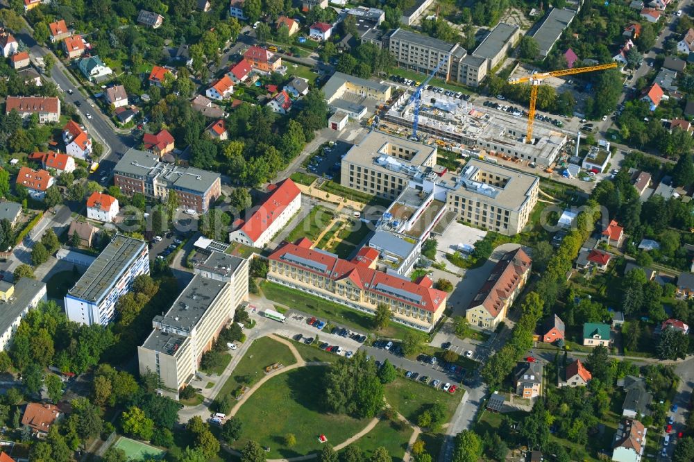 Aerial image Berlin - Construction site of a new build retirement home of Vivantes Forum fuer Senioren GmbH on Muensterberger Weg in the district Kaulsdorf in Berlin, Germany