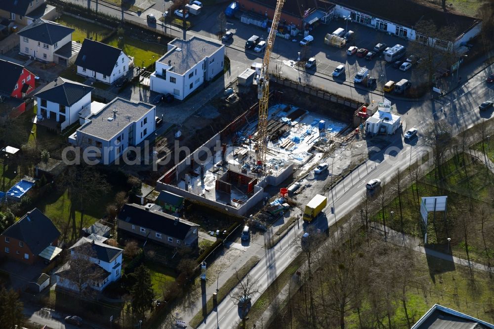 Stahnsdorf from above - Construction site of a new build retirement home on Wilhelm-Kuelz-Strasse in Stahnsdorf in the state Brandenburg, Germany