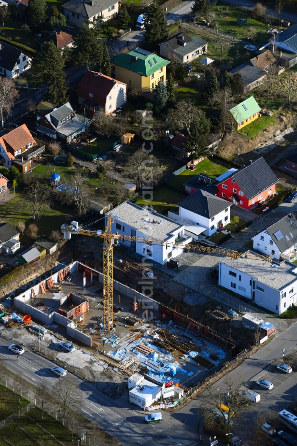 Aerial photograph Stahnsdorf - Construction site of a new build retirement home on Wilhelm-Kuelz-Strasse in Stahnsdorf in the state Brandenburg, Germany