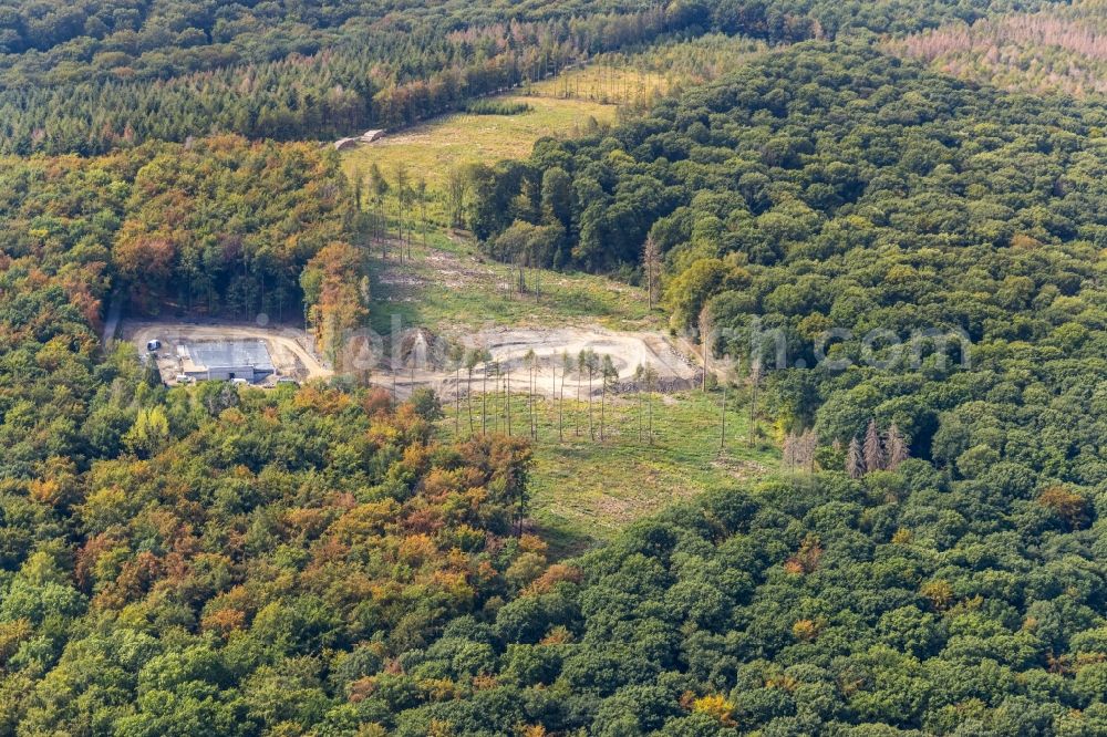 Menden (Sauerland) from the bird's eye view: Construction site new building Structure of the waterworks with high storage facility in Menden (Sauerland) in the state North Rhine-Westphalia, Germany