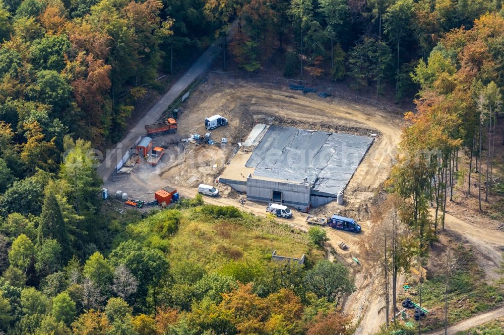 Aerial image Menden (Sauerland) - Construction site new building Structure of the waterworks with high storage facility in Menden (Sauerland) in the state North Rhine-Westphalia, Germany