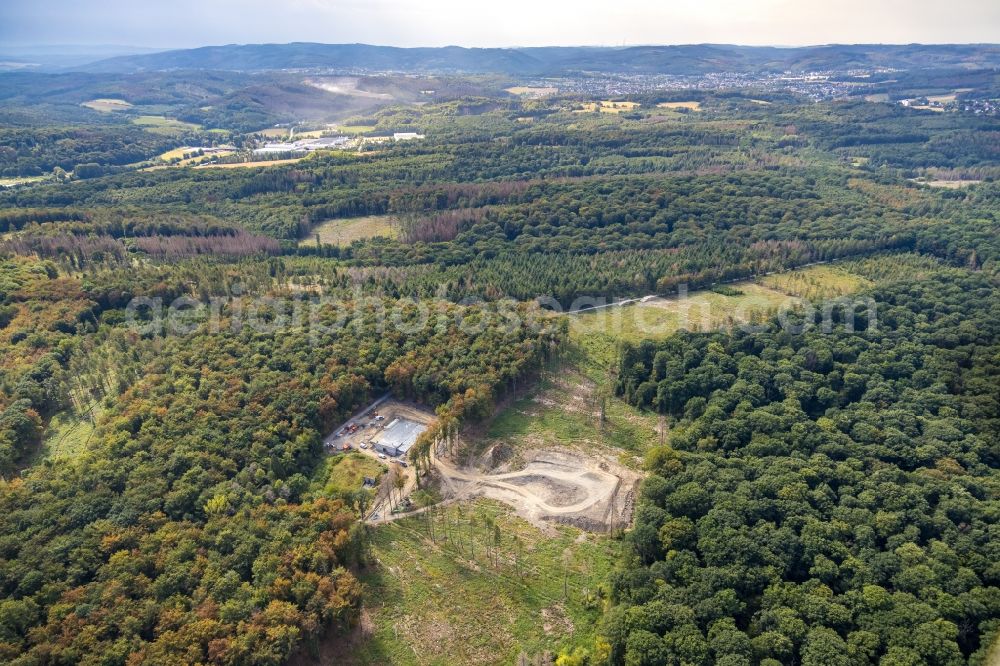 Aerial photograph Menden (Sauerland) - Construction site new building Structure of the waterworks with high storage facility in Menden (Sauerland) in the state North Rhine-Westphalia, Germany