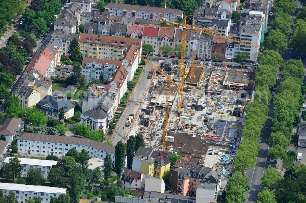 Aerial image Frankfurt am Main - Construction site to build a new multi-family residential complex Alea im Gallus at the road Neuenhainer Strasse in Frankfurt in the state Hesse. A project of the GWH Bauprojekte GmbH