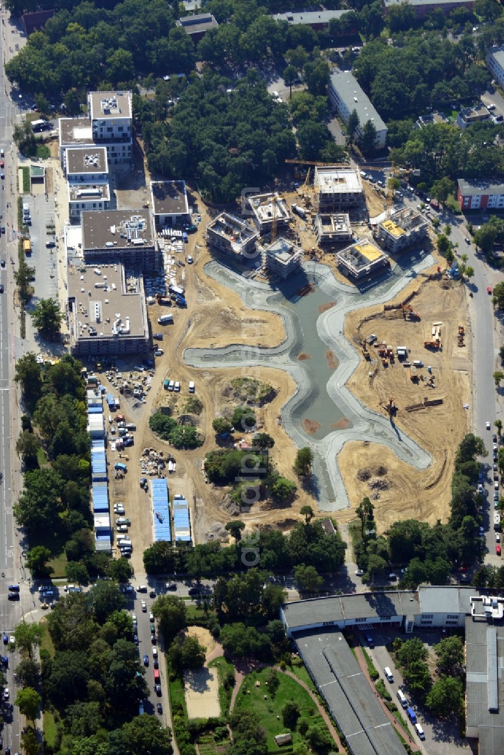 Aerial photograph Berlin Dahlem - Building construction residential complex Five morning Dahlem Urban Village of STOFANEL group in Berlin