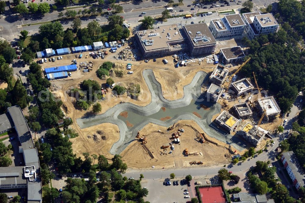 Berlin Dahlem from the bird's eye view: Building construction residential complex Five morning Dahlem Urban Village of STOFANEL group in Berlin